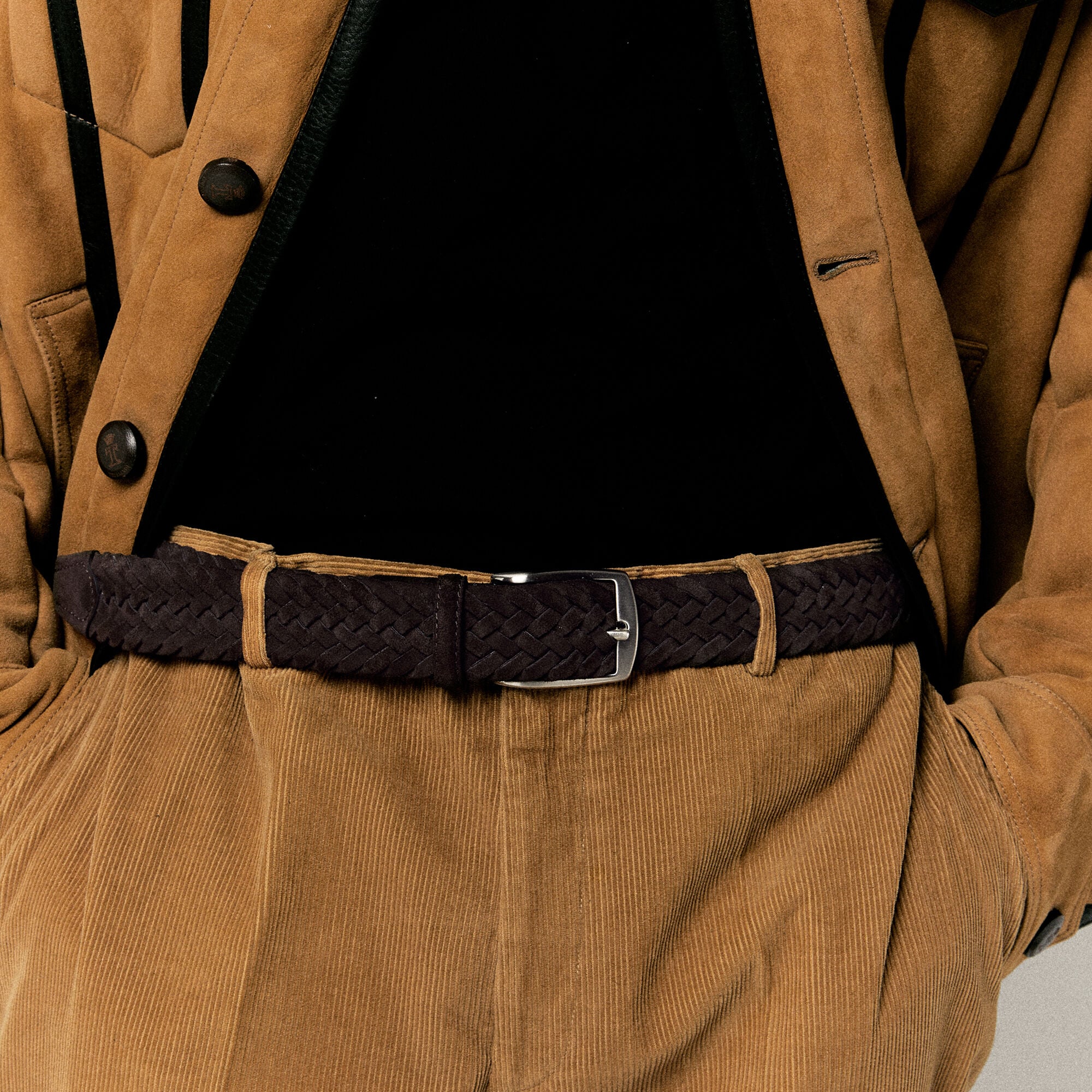 Brown Woven Suede Belt Scarosso: Brown suede BRAIDEDBELT